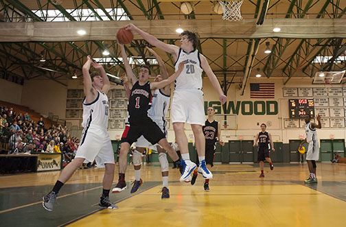 Andrew Daniel (#20) & Bryce Jackson made life miserable for Ian Barrett and the Whalers (Photo credit: Sag Harbor Express)
